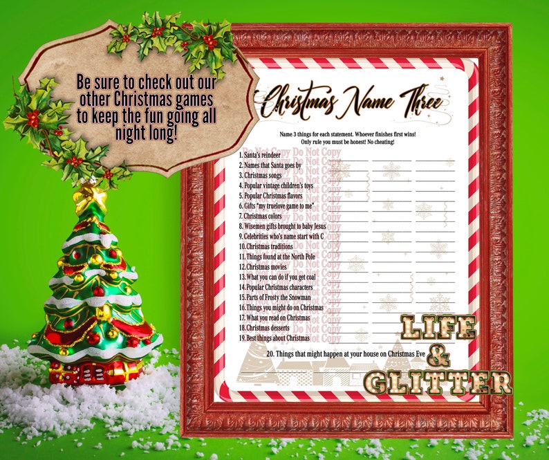 Christmas Name 3 Christmas Party Game, Virtual Game, Holiday Party Game