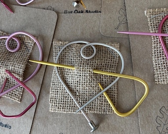 Shawl Pin from Knitting Needle & Double Point Needle, for Scarf/Hat, Handmade, Heart Shape