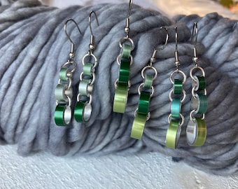 Earrings, Recycled Knitting Needles, Hand Made, "3-Loop"