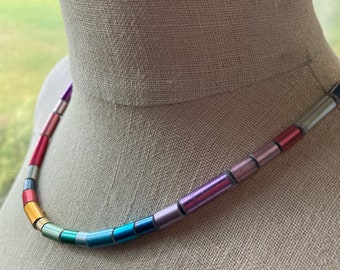 Long Bead Necklace, Recycled Knitting Needles, clasp too! 20" Length