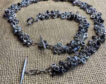 Recycled Knitting Needle beaded necklace, handmade