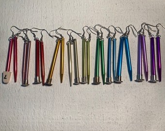 Earrings from Knitting Needles, 3" length, aluminum