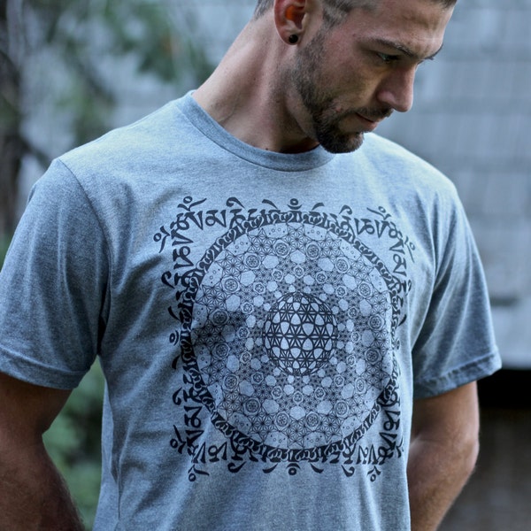 Tibetan Mantra Organic T-shirt ~ Made in the USA Mandala Shirt, organic clothing, Yoga Shirt, Sacred Geometry Shirt, Meditation Shirt