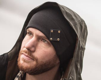 Gorro de Geometría Sagrada ~ Orgánico, fabricado en EE. UU., negro y dorado.