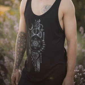 Mapa del Atlas - Camiseta sin mangas de bambú de algodón orgánico - Camiseta sin mangas de geometría sagrada - Camiseta sin mangas geométrica - Camisa espiritual - Camiseta de yoga de meditación