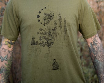 Blueprints ~ Hemp T Shirt ~ Made in the USA ~ Sacred Geometry Shirt, spiritual, ancient, Devine, Flower of life, Buddha shirt, meditation.