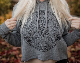 The Veil Crop Hoody ~ Sustainable eco friendly ~ Sacred geometry hoody ~ flower of life crop Top ~ Women's Clothing - Yoga Wear