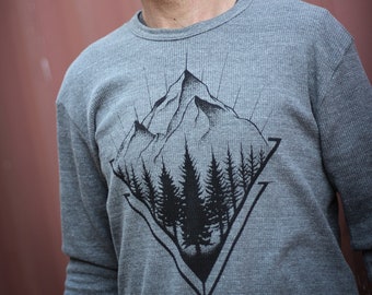 Geo-Mount ~ Eco Thermal ~ Mountains ~ Nature shirt, Geometric, Long Sleeve Tee ~ Organic ~ Hiking Shirt ~ Camping Shirt ~ Mountains Calling