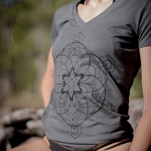 Meta Hemp V-Neck (USA made) Flower Of Life Shirt ~ Metatron&#39;s Cube ~ Sacred Geometry ~ Festival Shirt