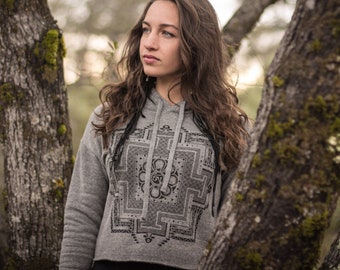 Divine Crop Hoody ~  Sustainable eco friendly ~ Sacred geometry hoody ~ flower of life crop Top ~ Women's Clothing - Yoga Wear ~ Yantra