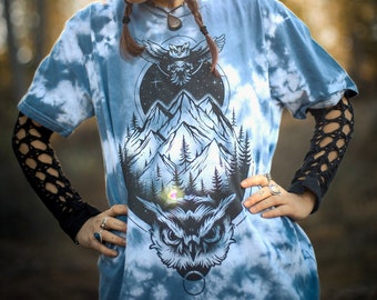 Wise Hunter ~ Hand Dyed T, Sacred Geometry Shirt, Tie Dye, Nature Shirt, Spiritual Shirt, Yoga