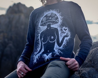 Mushies Long Sleeve Thermal ~ Organic Shirt ~ Mushroom Shirt ~ Shroom Shirt ~ Lady ~ Earth Clothing ~ Nature Tee Shirt