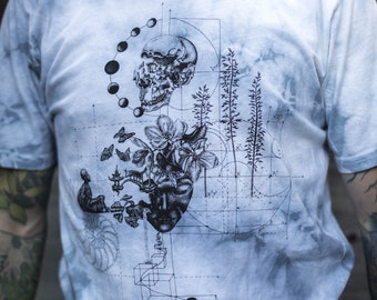 Blueprint ~ Hand Dyed T, Flower Of Life Shirt, Sacred Geometry Shirt, Buddha Shirt, Nature Shirt, Tie Dye Shirt, Spiritual Shirt, Yoga