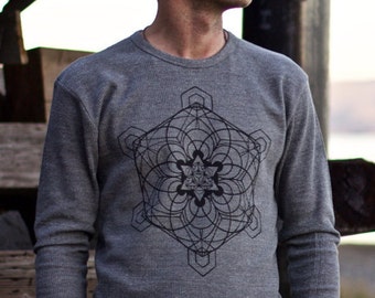 Meta Organic Thermal ~ Made in the USA. Metatron cube long sleeve Tee, Sacred Geometry shirt
