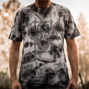 The hourglass and scythe ~ Black Hand Dyed Shirt ~ Tie Dye ~ sacred geometry ~ metaphysics ~ T Shirt ~ streetwear tshirt ~ Unisex Tee