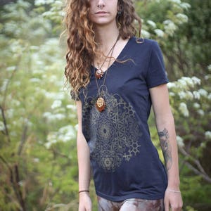 Vector Mandala Hemp V-Neck ~ Made in the USA, Flower Of Life Shirt ~ Metatron's Cube ~ Psychedelic Shirt ~ Sacred Geometry ~ Ladies shirt
