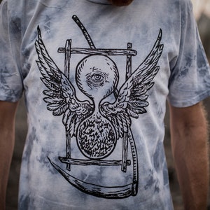 Pyramid Oracle the dye shirt    The hourglass and scythe ~ Blue Hand Dyed T shirt