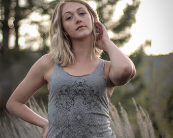 Vector Mandala Organic Bamboo Tank ~ Slow Fashion ~ Mandala Shirt, Sacred Geometry Shirt, Yoga Shirt, Meditation Shirt, Spiritual Shirt