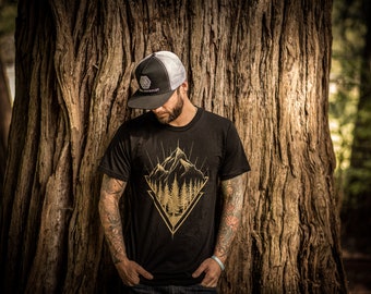 Geo-Mountain Organic T-shirt - Made in the USA - Camping Shirt - Men&#39;s Mountain Shirt - Outdoors T-Shirt - Environmental Shirt - Tee