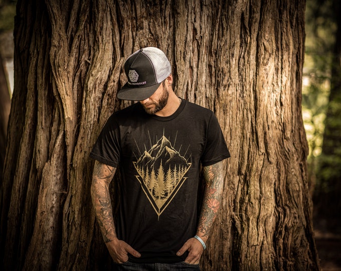 Geo-Mountain Organic T-shirt - Made in the USA - Camping Shirt - Men's Mountain Shirt - Outdoors T-Shirt - Environmental Shirt - Tee