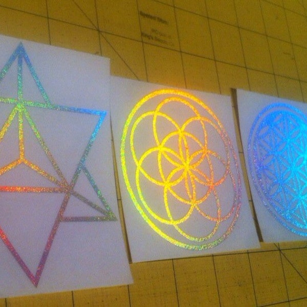 Flower of life die-cut decal sticker  holograph rainbow edition, Sacred Geometry sticker, seed of life, holographic stickers, geometric