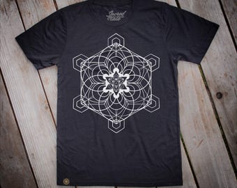 Metatron T Organic Cotton ~ Flower Of Life Shirt, Sacred Geometry Shirt, Metatron's Cube, Spiritual Shirt, Spiritual Shirt, Yoga clothing