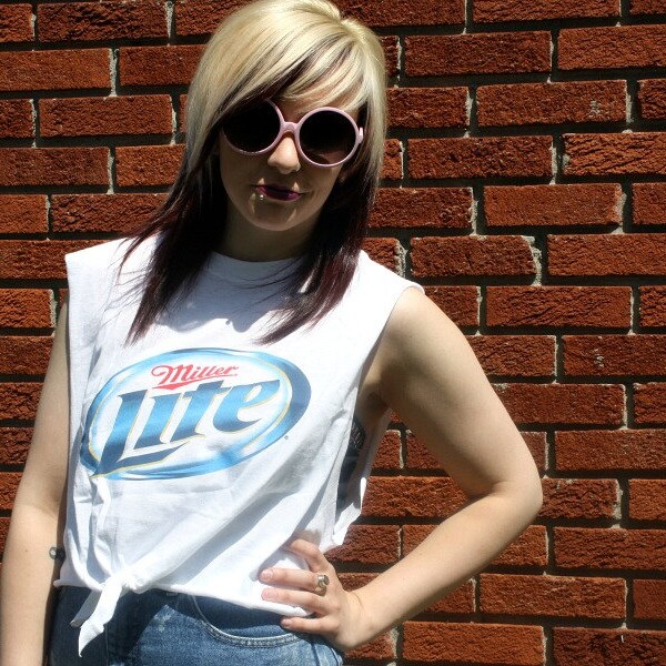 SALE: Upcycled Miller Lite BEER Tie-Front Muscle Tank SUMMER Crop Top