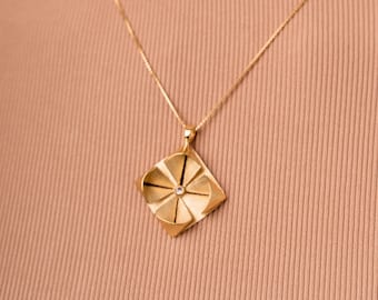 KYOTO / Gold Rhodium Plated, Brass Origami Metal necklace, handcrafted, Rhodium Gold, Goldsmith, Statement Jewelry, Kette, Gift for her