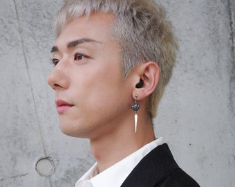 Origami 925 Silver Black Drop Spike Stud Earrings, Japanese water resistant paper, unisex jewelry, men earrings stud, polished spike charm