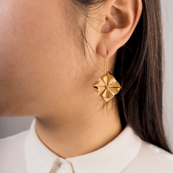 KYOTO / Collier en métal origami en laiton, fabriqué à la main, or rhodié, orfèvre, bijoux tendance, bague Ohrring, cadeau pour elle