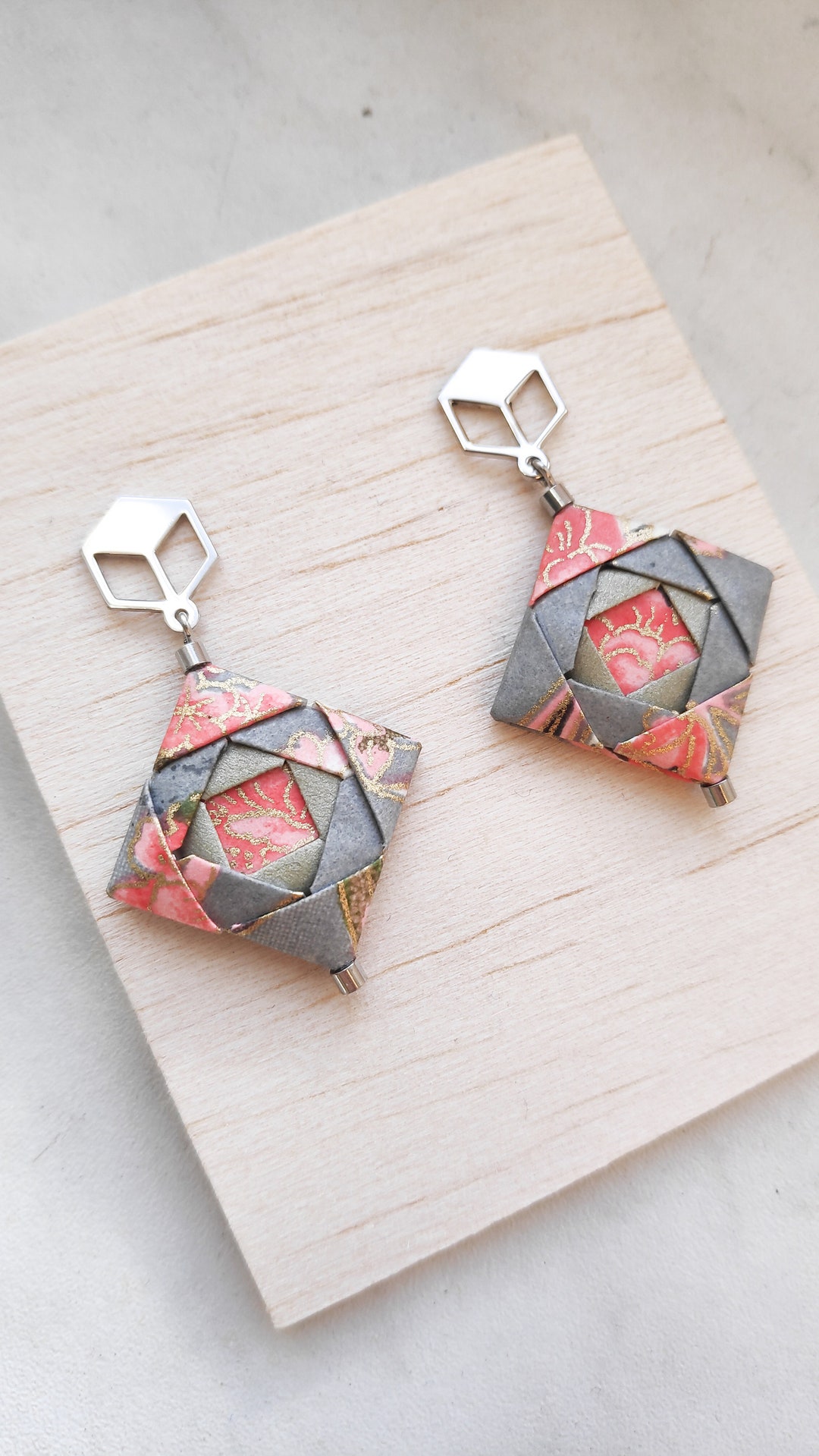 MOSAIC / 925er Silver Origami Earrings, Washi Japanese Paper