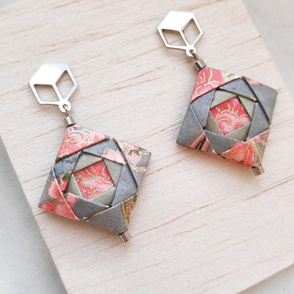 MOSAIC / 925er Silver Origami earrings, high quality Japanese paper, water resistant, Gold,Gift for Her,Ohrringe, Schmuck aus Papier