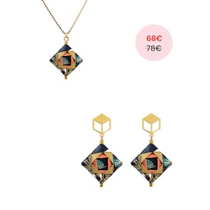 MOSAIC SET/ 925er Silver Origami Stud earrings, Jewelry set, water resistant Japanese paper
