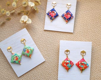 Origami 925 Silver Dangle Stud Earrings, high quality Japanese water resistant paper, turquoise statement earrings, unique handmade gift