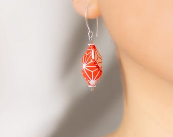 Origami 925 Silver Black Drop Hook Earrings, Japanese water resistant paper, unisex jewelry, minimal earrings stud, geometric charm