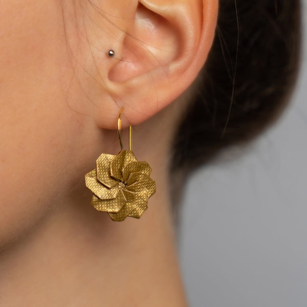 Boucles d'oreilles IRIS / 925er Silver Origami, papier japonais de haute qualité, résistant à l'eau, Or, Cadeau pour elle, Ohrringe, Fait main, Angelhaken