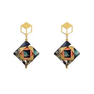 MOSAICO / Orecchini origami in argento 925, carta giapponese di alta qualità, resistenti all'acqua, neri, oro, regalo per lei, orecchini, gioielli in carta