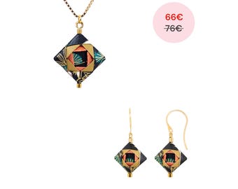 MINI SET MOSAICO/ Orecchini origami in argento 925, set di gioielli, carta washi giapponese, resistente all'acqua