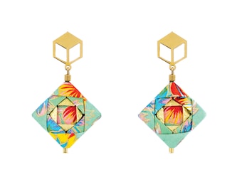 MOSAIC / 925er Silver Origami earrings, high quality Japanese paper, water resistant, Gold, Gift for Her, Ohrringe, Schmuck aus Papier