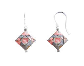 MINI MOSAIC / 925er Silver Origami earrings, high quality Japanese paper, water resistant,Silver Gold, Ohrringe, Handmade, ngelhakenohrringe