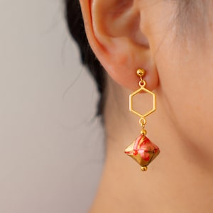 Linea / Orecchini origami in argento 925, carta giapponese di alta qualità, resistenti all'acqua, orecchini pendenti, orecchini statement, oro