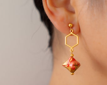 Line / 925er Silver Origami earrings, high quality Japanese paper, water resistant, Ohrstecker, Statement Earrings, Gold
