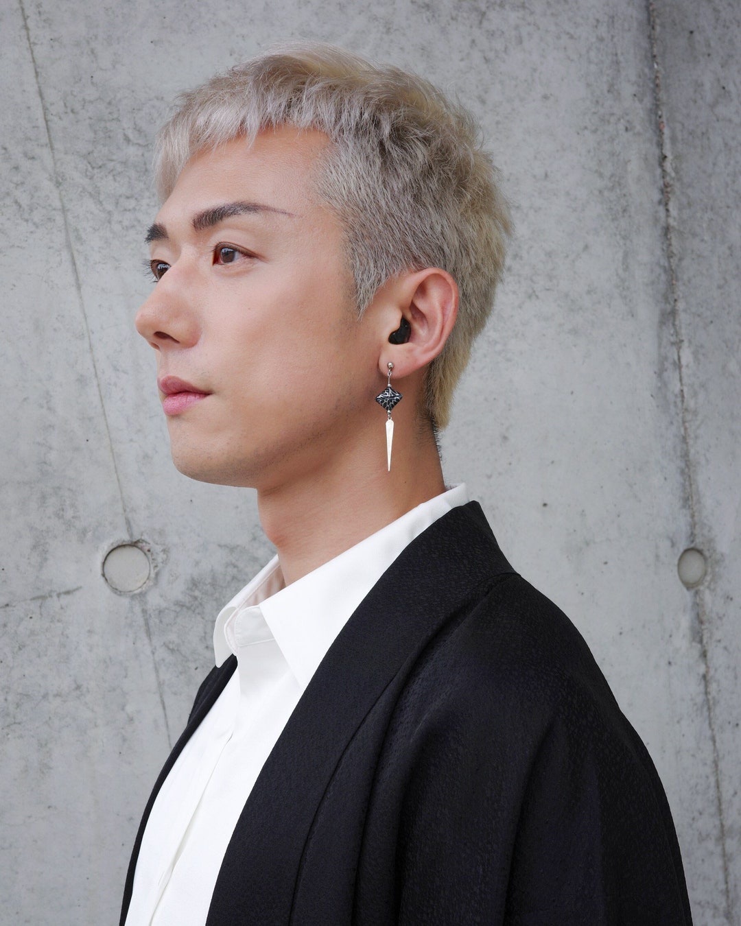 Origami 925 Silver Black Drop Spike Stud Earrings, Japanese Water