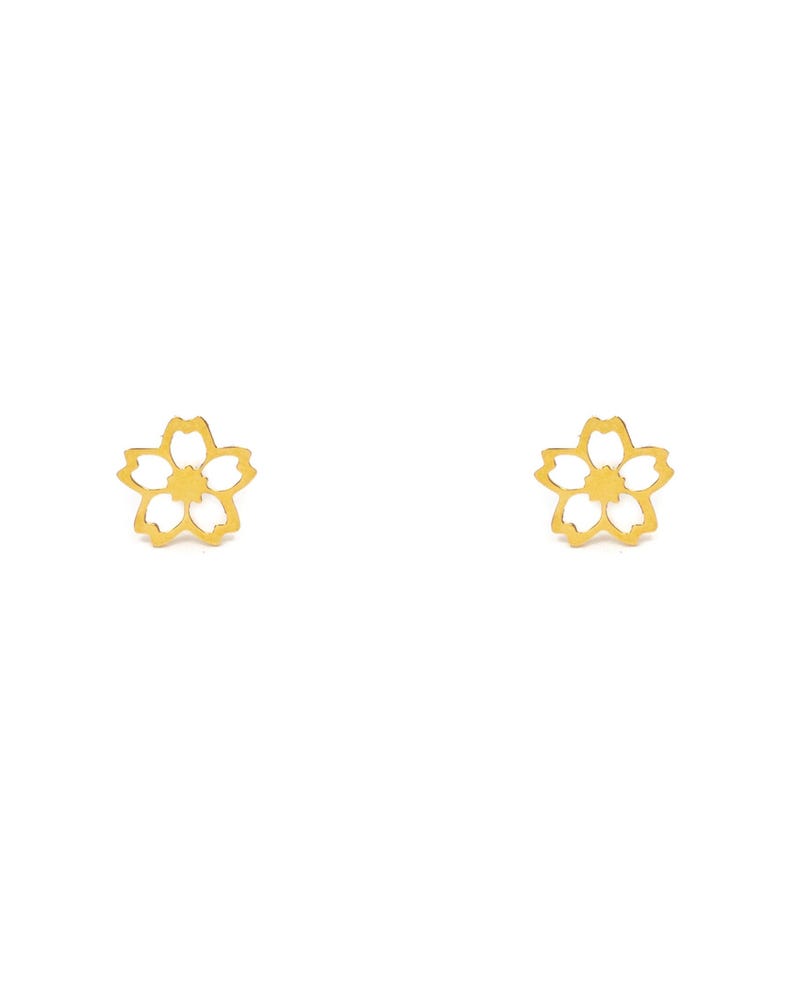 May include: A pair of gold-tone cherry blossom flower stud earrings.