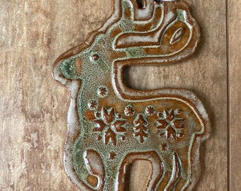 Pottery ceramic reindeer Christmas ornament