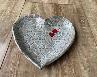 Handmade pottery heart tray/ jewelry tray/ candy tray/ cookie tray/ soap tray