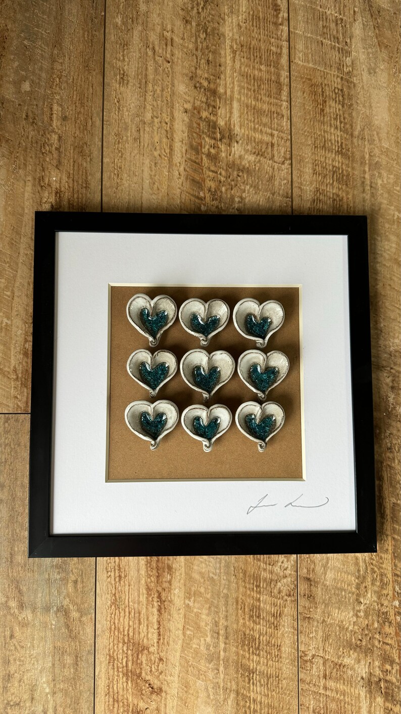 Handmade pottery Framed heart wall Art image 1