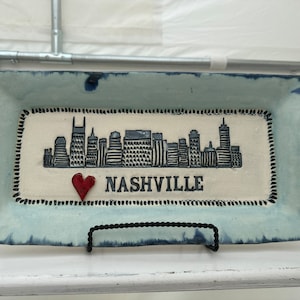 Handmade pottery large tray with Nashville skyline