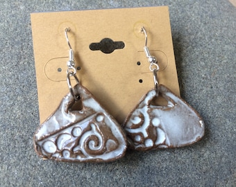 Handmade pottery triangle earrings