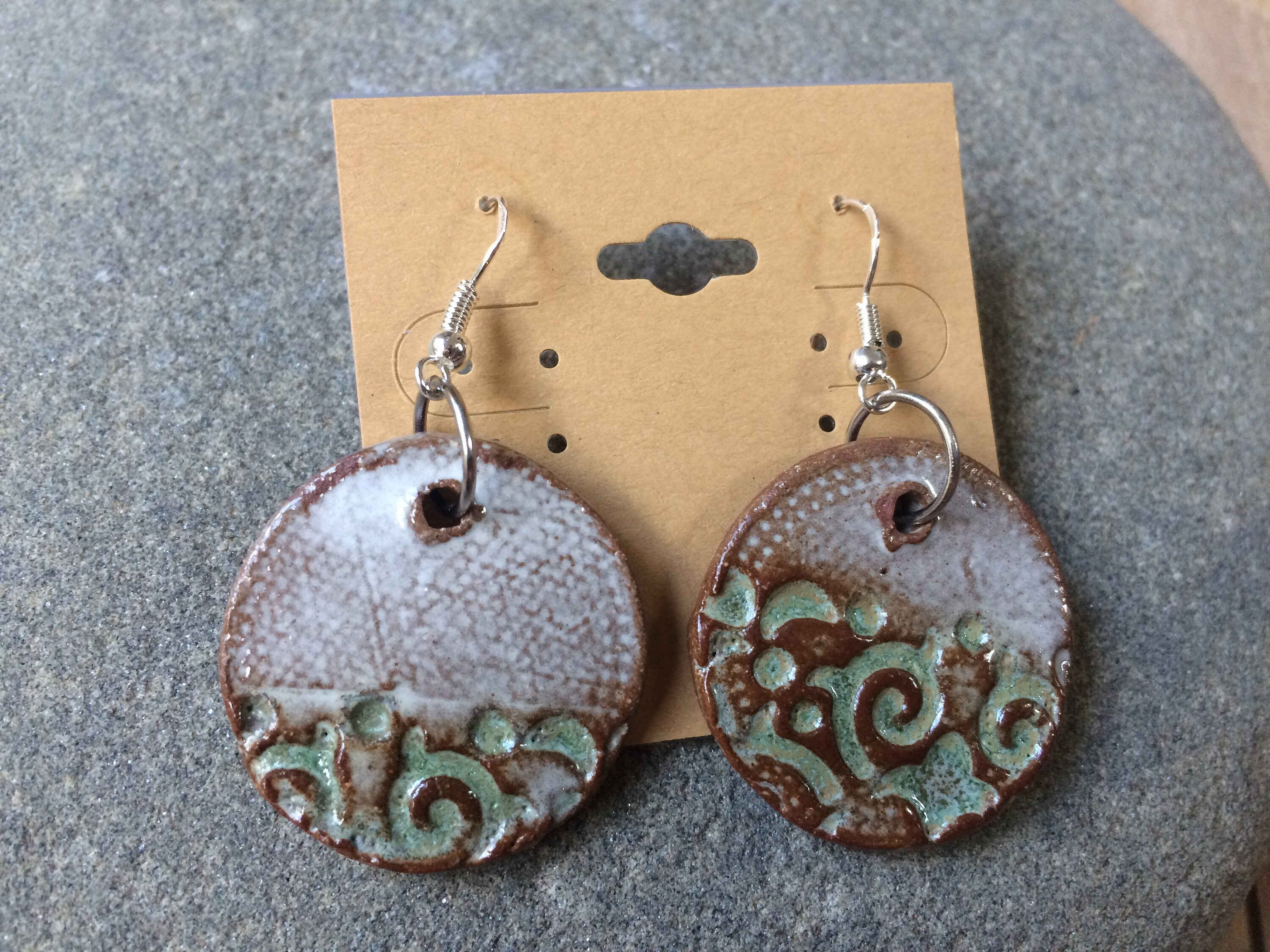 Handmade ceramic round earrings/ 928 sterling silver hooks Etsy